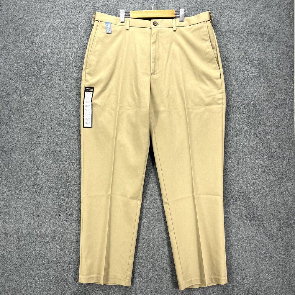 Haggar Pants Mens 38 x 32 Brown Khaki Classic Fit Expandable‎ Waist Stretch